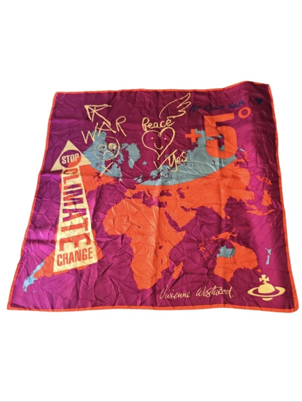 Vivienne Westwood Vintage Climate Revolution World Map Silk Scarf In EUC